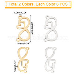 12色201ステンレススチールペンダント2個  無限大  ゴールデン·ステンレス鋼色  10x22x1mm  穴：1.2mm  6個/カラー&nbsp;STAS-UN0032-45