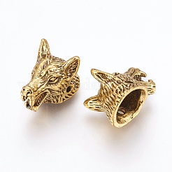 チベット風合金ビーズ  オオカミ  アンティーク黄金  11x11.5x18mm  穴：1.6mm&nbsp;TIBEB-G011-01AG