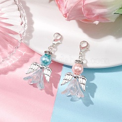 2個 2色 ウェディングシーズン エンジェル ガラス パール & アクリル ペンダント デコレーション  亜鉛合金のロブスター クロー クラスプ チャーム バッグ キー チェーン 装飾品  ミックスカラー  44mm  ペンダント：30x18x16mm  1pc /カラー&nbsp;HJEW-JM01917