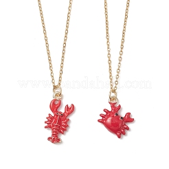 2個 2スタイル オーシャンレッド カニ＆ロブスター 合金エナメルペンダント 304ステンレススチール アズキチェーンネックレス  ゴールドカラー  15.94インチ（40.5cm）  1個/スタイル&nbsp;NJEW-JN05884