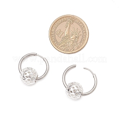 304ステンレススチールフープピアス  中空の丸い真鍮ビーズ付き  ステンレス鋼色  23.5x20x11mm&nbsp;EJEW-JE06450-02