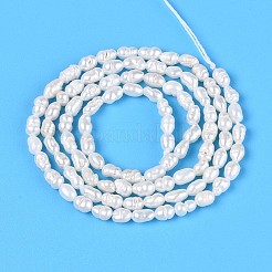 天然養殖淡水パールビーズ連売り  ライス  乳白色  3.5~5x2~3mm  穴：0.3~0.4mm  約89~92個/連  13.98~14.17''（35.5~36センチメートル）&nbsp;PEAR-T006-28