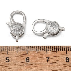 シェグレース 真鍮製マイクロパヴェ クリアキュービックジルコニア ロブスタークラスプ  フラットラウンド  鉛フリー＆カドミウムフリー＆ニッケルフリー  プラチナメッキ  17x10x5mm  穴：1.3x3mm&nbsp;XGRQ58266-762P