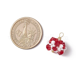 ガラスチャーム  花  ガラスシードビーズと真鍮ループ付き  多面カット  ミックスカラー  17.5x16mm  穴：2.3mm&nbsp;PALLOY-MZ00673