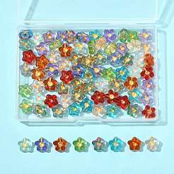 80個10色の電気メッキと金色の金属で覆われたガラスビーズ  花  ミックスカラー  10.5x11x5mm  穴：1mm  8個/カラー&nbsp;EGLA-FS0001-56