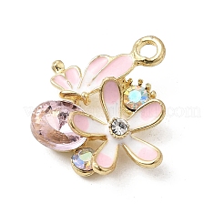 合金ラインストーンペンダント  ラックめっき  蝶と花  ゴールドカラー  ミックスカラー  22x21x7mm  穴：2.5mm&nbsp;FIND-H055-02G