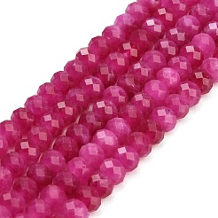 ファセットカットされた染色済みの天然白翡翠ビーズの連  ロンデル  フクシア  8x5.5~6mm  穴：1mm  約64~66個/連  14.76~15.16''（37.5~38.5センチメートル）&nbsp;GG-CBAE966-01A-O