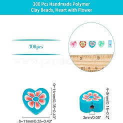 300個の手作りポリマークレイビーズ  花とハート  ミックスカラー  9~11x10~11x4~5mm  穴：2mm300個/箱&nbsp;CLAY-NB0001-49