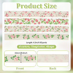 4Bags 4 Colors Printed Artificial Silk Ribbons&nbsp;OCOR-MA0001-82A