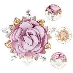 Cloth Rose with Crystal Rhinestone Brooch Pin&nbsp;JEWB-WH0028-13LG