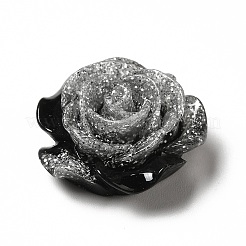 オペーク樹脂カボション  花  グリッターパウダー付き  ブラック  19x19x9mm&nbsp;CRES-D005-B03