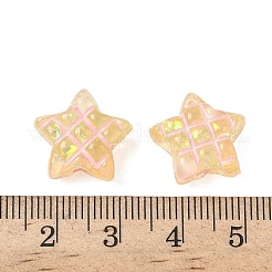 半透明の樹脂ビーズ  ホログラフィックビーズ  タータン模様の星  エナメル  オレンジ  14.5x16x8mm  穴：2mm&nbsp;RESI-D312-01A-01