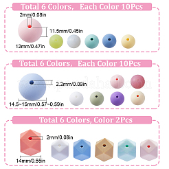 132 個 18 スタイルのシリコン焦点ビーズ  ラウンド＆ヘキサゴン  ミックスカラー  12~17x12~17x11.5~17mm  穴：2~2.5mm&nbsp;SIL-SC0001-34