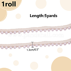 5 Yards Polyester Lace Ribbon with Round Plastic Pearl Beaded Edge&nbsp;OCOR-WR0001-69A