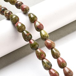 天然石ユナカイトビーズ連売り  ティアドロップ  9x6mm  穴：1.2mm  約44個/連  15.75''（40センチメートル）&nbsp;G-B106-A23-01