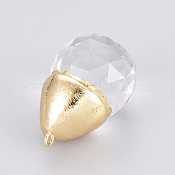 カット加工ガラスペンダント  真鍮パーツ  ドングリ  ゴールドカラー  30~32x20~21mm  穴：1.8mm&nbsp;GLAA-G071-01G