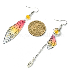 4 Set 4 Color Resin Wing with Feather Asymmetrical Earrings&nbsp;EJEW-TA00175