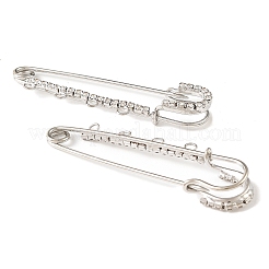 鉄製ラインストーン安全ピンブローチ金具  ループが4つ付いたキルトピン  プラチナ  70x20x8mm&nbsp;JEWB-E045-01B-P