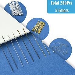 250本5色真鍮製ボールヘッドピン  ミックスカラー  24ゲージ  44x0.5mm  ヘッド：2mm  50個/カラー&nbsp;KK-FS0001-42