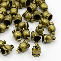 チベット風コードエンドパーツ  カドミウムフリー＆ニッケルフリー＆鉛フリー  コラム  アンティークブロンズ  12x7x7mm  穴：1mm  内径：6mm&nbsp;LS-TIBE-4736-AB-FF