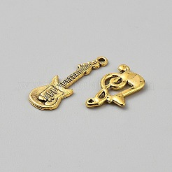 チベット風アロイペンダント20個  楽器  アンティーク黄金  15~30x7~19.5x1.5~7mm  穴：1.4~1.8mm&nbsp;FIND-WH0148-803AG