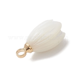 天然のトロコス貝のチューリップの花のチャーム  真鍮のベイルと  ゴールドカラー  ホワイト  13.5x7.5x6.5mm  穴：1.6mm&nbsp;PALLOY-JF04860