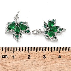 ラックメッキ真鍮クリアキュービックジルコニアペンダント  長持ちメッキ  カドミウムフリー＆鉛フリー  丸カン付き  葉  19.5x17x3.5mm  穴：4mm&nbsp;KK-B078-02P-02