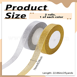 2色オーガンジーリボン2巻  グリッターメタリックリボン  ラメリボン  ミックスカラー  5/8インチ（15mm）  約25.00ヤード（22.86m）/ロール  1ロール/カラー&nbsp;ORIB-LP0001-03