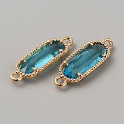 金メッキ真鍮パヴェガラスコネクタチャーム  多面的な楕円形のリンク  ライトシーグリーン  22x7x3.5mm  穴：0.5mm&nbsp;FIND-WH0110-728G-10