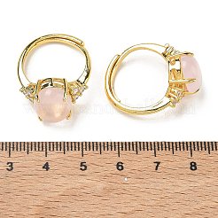 Brass Micro Pave Cubic Zirconia with Natural Rose Quartz Cuff Open Rings&nbsp;RJEW-T035-01G-L