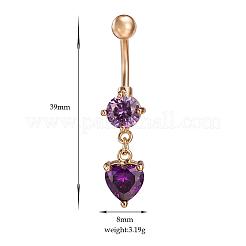 Real 18K Gold Plated Brass Rhinestone Heart Navel Ring Belly Rings&nbsp;AJEW-EE0001-56C