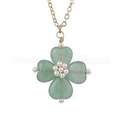 Natural Green Aventurine Clover Shamrock Pendant Necklaces&nbsp;NJEW-JN05170-02