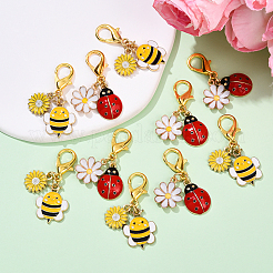 10Pcs 2 Styles Bees & Ladybird Alloy Enamel Pendant Decorations&nbsp;HJEW-YW00144