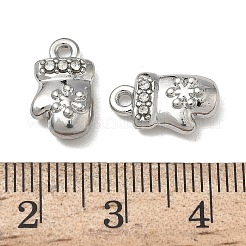 クリスマス合金クリスタルラインストーンペンダント  鉛フリー＆カドミウムフリー  プラチナ  グローブ  13.5x7.5x4mm  穴：1.5mm&nbsp;FIND-L026-01D-P