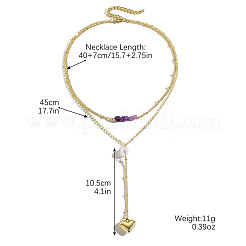 ハート亜鉛合金と天然アメジストチップペンダント、女性用ロングネックレス  ゴールドカラー  ハート  15.75インチ（40cm）&nbsp;FS-WGB8FC7-04