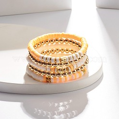 5個5スタイル合成ヘマタイト＆ポリマークレイヘイシビーズストレッチブレスレットセット  女性のためのヨガサーファリングスタッカブルブレスレット  オレンジ  内径：2-1/8~2-1/4インチ（5.5~5.7cm）&nbsp;BJEW-JB07533-01
