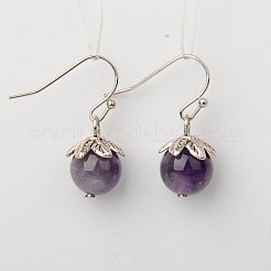 天然アメジストジュエリーセット  ブレスレット＆ピアス  真鍮のスペーサービーズと真鍮のフック  2インチ（5.2cm）  27mm&nbsp;SJEW-JS00696-05