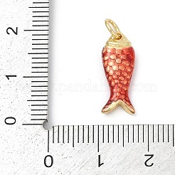 真鍮製エナメルペンダント  丸カン付き  魚のチャーム  長持ちメッキ  鉛フリー＆カドミウムフリー  ラックめっき  18KGP本金メッキ  レッド  17.5x7x3.5mm  穴：3.5mm&nbsp;KK-U062-22G-02