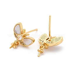 Brass Micro Pave Cubic Zirconia Shell Stud Earrings Findings&nbsp;KK-D363-01C-G