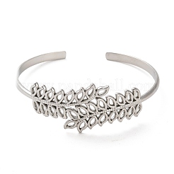 Non-Tarnish Hollow Out 304 Stainless Steel Leaf Cuff Bangles&nbsp;LS-BJEW-G694-07P