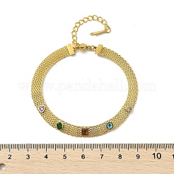 女性用304ステンレススチールメッシュチェーンブレスレット  キュービックジルコニア付き  18KGP本金メッキ  7-1/8インチ（18cm）&nbsp;BJEW-P348-01E-G