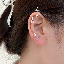 4ペア4スタイルの真鍮パヴェキュービックジルコニア軟骨イヤリング  プラチナ  混合図形  18mm  ピン：0.8mm  1ペア/スタイル&nbsp;AJEW-BBC0002-50