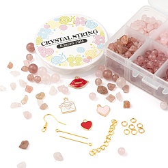 バレンタインデーのためのDIYジュエリーセット製作キット  ラウンド＆チップミックスジェムストーンビーズを含む  合金エナメルチャーム  鉄のピアスフック＆丸カン＆エンドチェーン  真鍮製のアイピンと伸縮性のあるクリスタルスレッド  ミックスカラー  ビーズ：170個/箱&nbsp;DIY-LS0001-84