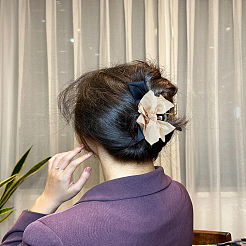 布ちょう結びヘアバレッタ  女性の女の子のためのヘアアクセサリー  ベージュ  サイズなし&nbsp;OHAR-LP0001-31B