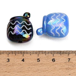 UVメッキ加工を施したエンボス加工の不透明アクリルビーズ  虹色の  波模様のハチミツ瓶  ミックスカラー  21.5x17.5x11.5mm  穴：3mm&nbsp;AC-CBAEEF4-15