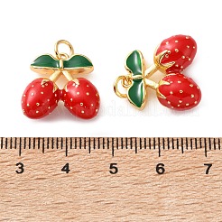真鍮チャーム  エナメル  18KGP本金メッキ  さくらんぼのチャーム  17.5x17x8mm  穴：3mm&nbsp;KK-D111-04G-G