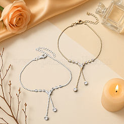 4Pcs 2 Colors Brass & Crystal Rhinestone Anklets&nbsp;AJEW-GO0002-61