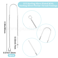 合金スタッドピアス金具4組  アメリカンピアス  スターリングシルバーのピンとループ925個付き  925銀メッキ  60mm  穴：1.8mm  ピン：0.7mm&nbsp;FIND-BBC0003-32S