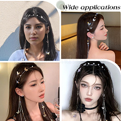 亜鉛合金ラインストーンヘアバンド  absプラスチックパール  女の子用蝶のタッセルヘアアクセサリー  プラチナ  365x130mm&nbsp;OHAR-WH20007-01B-P