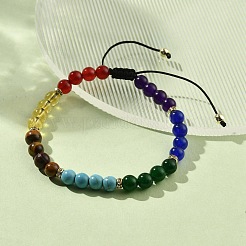 Natural & Synthetic Mixed Stone Round Braided Bead Bracelet&nbsp;BJEW-JB09861